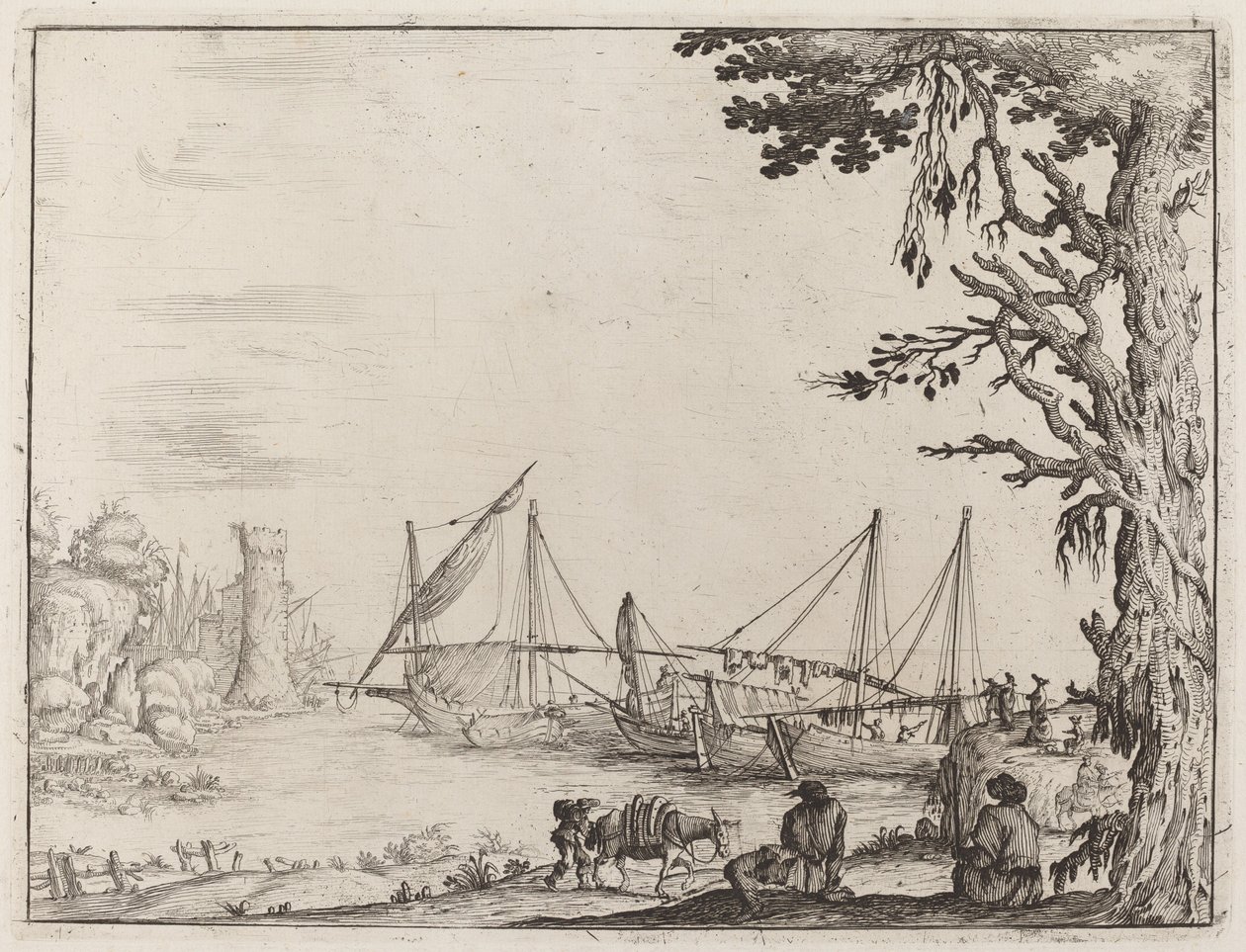Seaport with Anchored Vessels by Ercole Bazicaluva