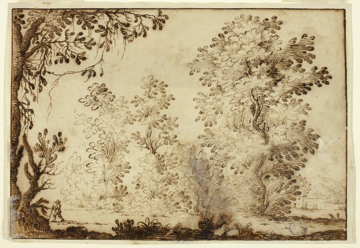 Wooded Landscape with Traveler in Foreground by Ercole Bazzicaluva