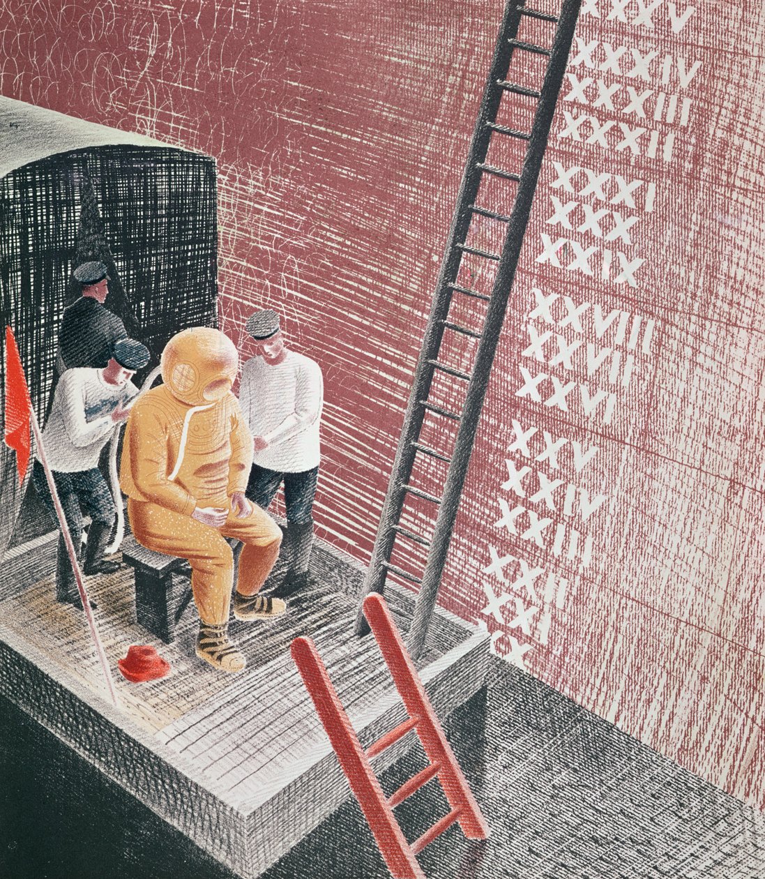 Diver Being Prepared for Descent by Eric Ravilious