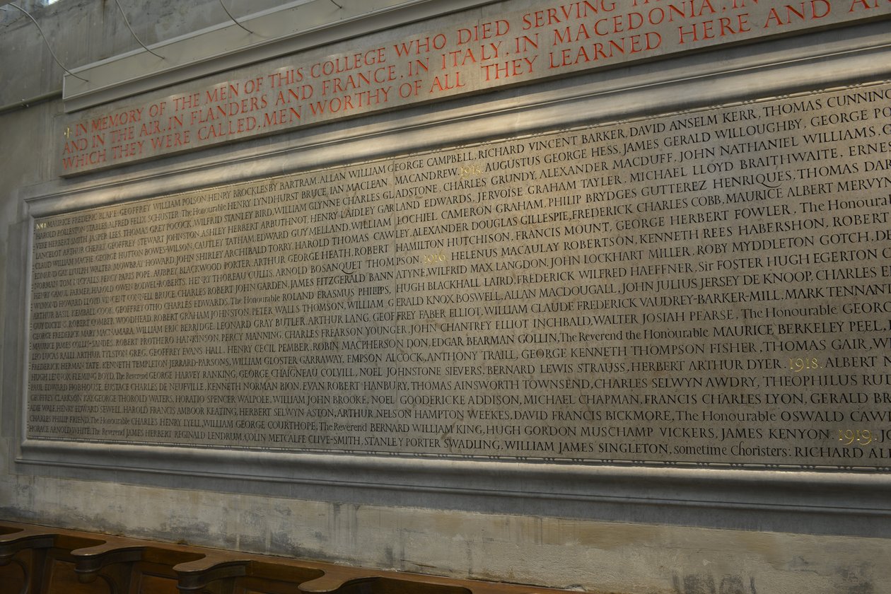 Memorial to the members of New College, Oxford, who lost their lives during World War I by Eric (workshop of) Gill