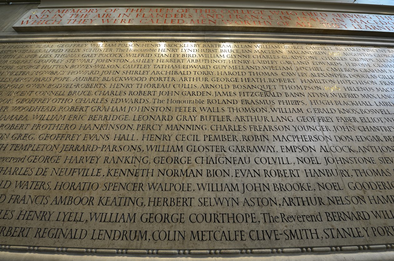 Memorial to the members of New College, Oxford, who lost their lives during World War I by Eric (workshop of) Gill