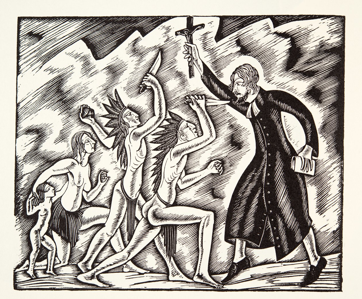 The Attack, from The Travels and Sufferings of Father Jean de Brebeuf by Eric Gill