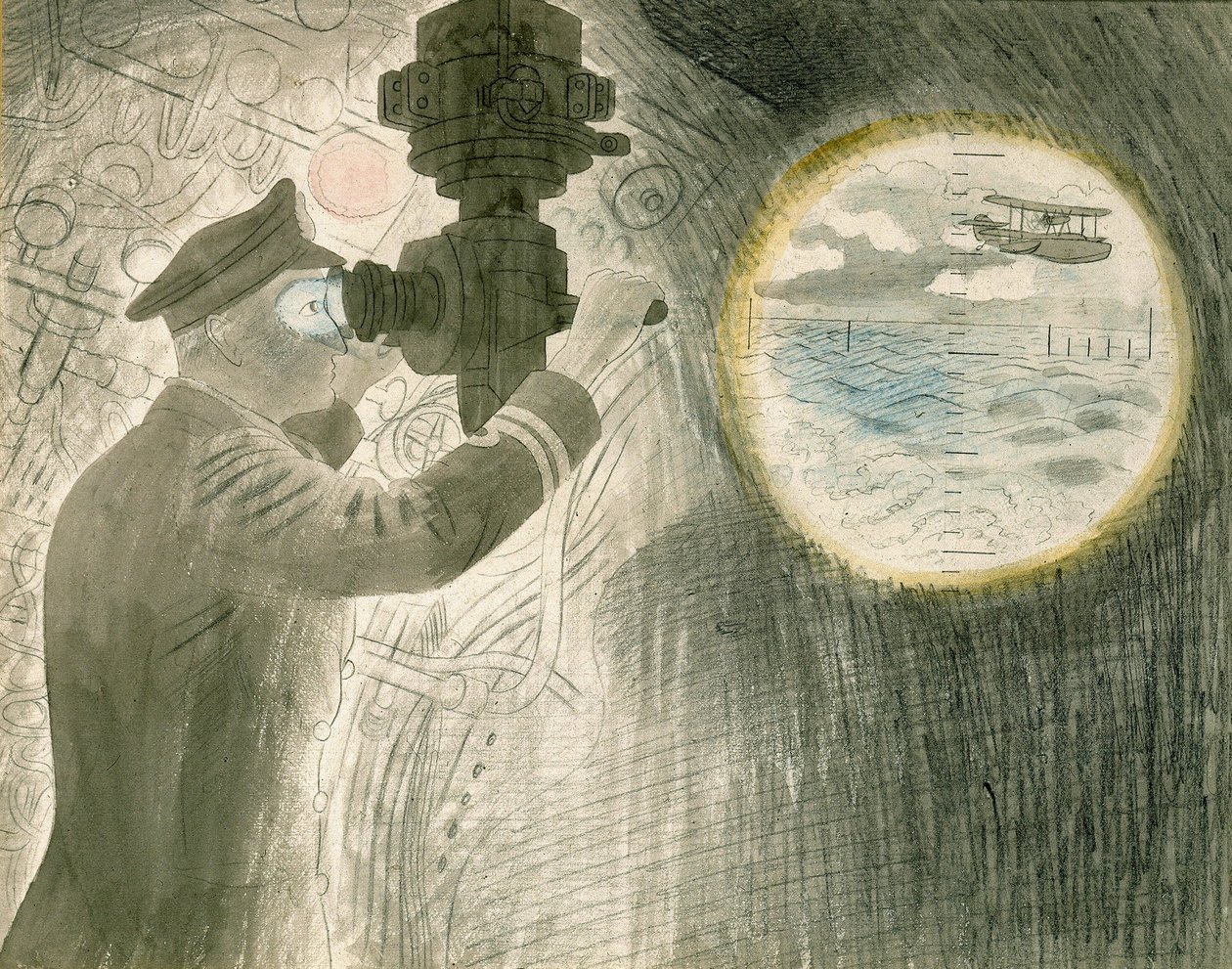 A Submarine Officer Looking Through the Periscope