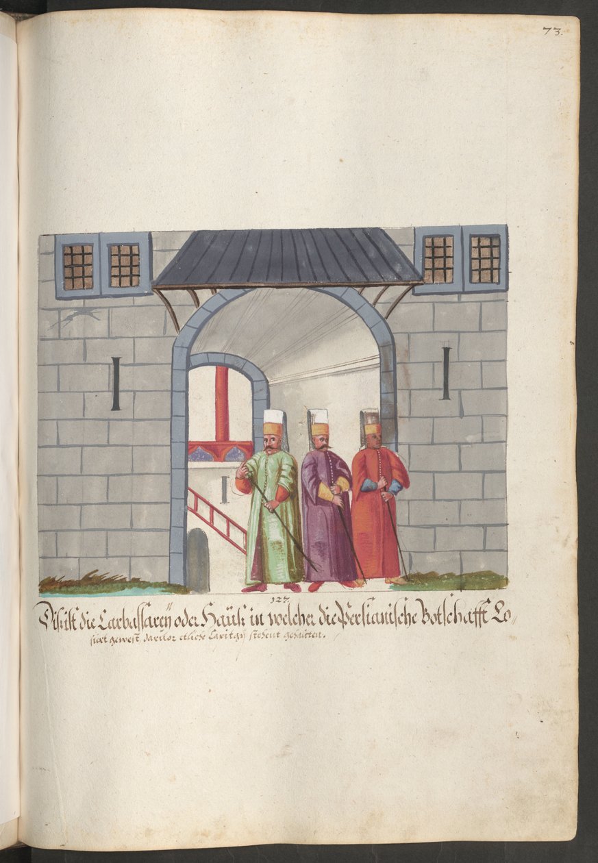 Building of the Persian Embassy, with three doorkeepers by Erich Lessing