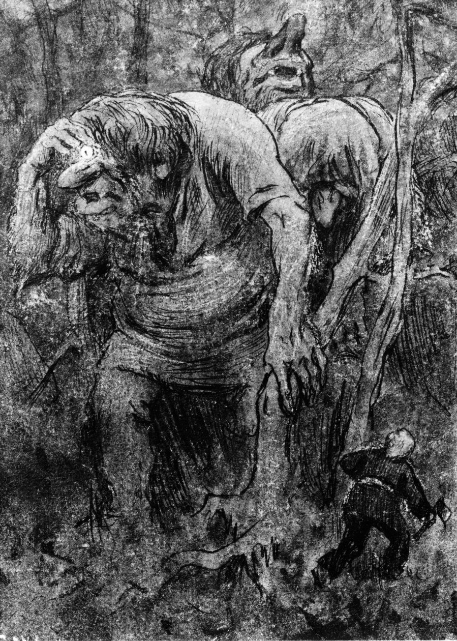 The Little Boys Meeting the Trolls at Hedals Forest by Erik Theodor Werenskiold