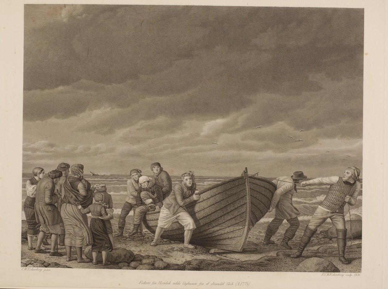 Fishermen from Hornbek Rescuing the Captain from a Stranded Ship (A.1775) by Erling Eckersberg