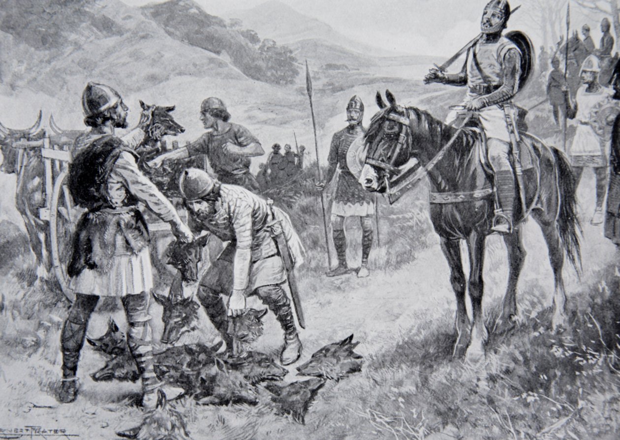 The Welsh Paying a Tribute of Wolves Heads to Edgar, Illustration from 