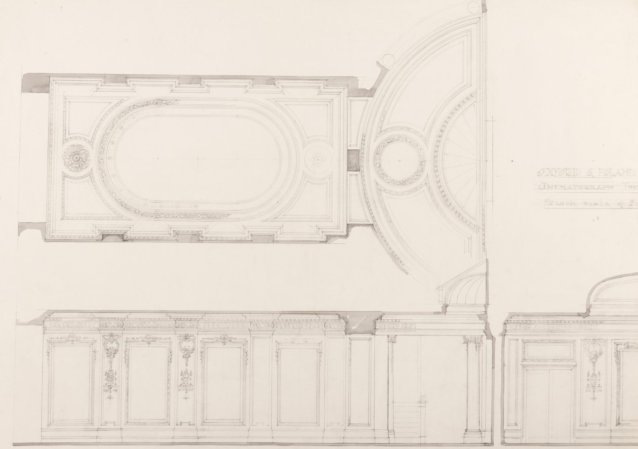 Designs for the Interior of the Oxford and Poland Street Cinematograph Theatre: Auditorium Ceiling and Back Wall by Ernest George William Souster