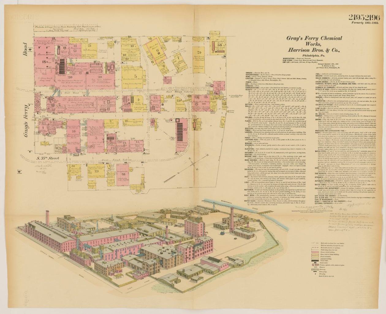 Grays Ferry Chemical Works, Grays Ferrry Rd. (north side) between Thirty-fourth St. and Thirty-sixth St., Hexamer General Surveys, 1888  by Ernest Hexamer