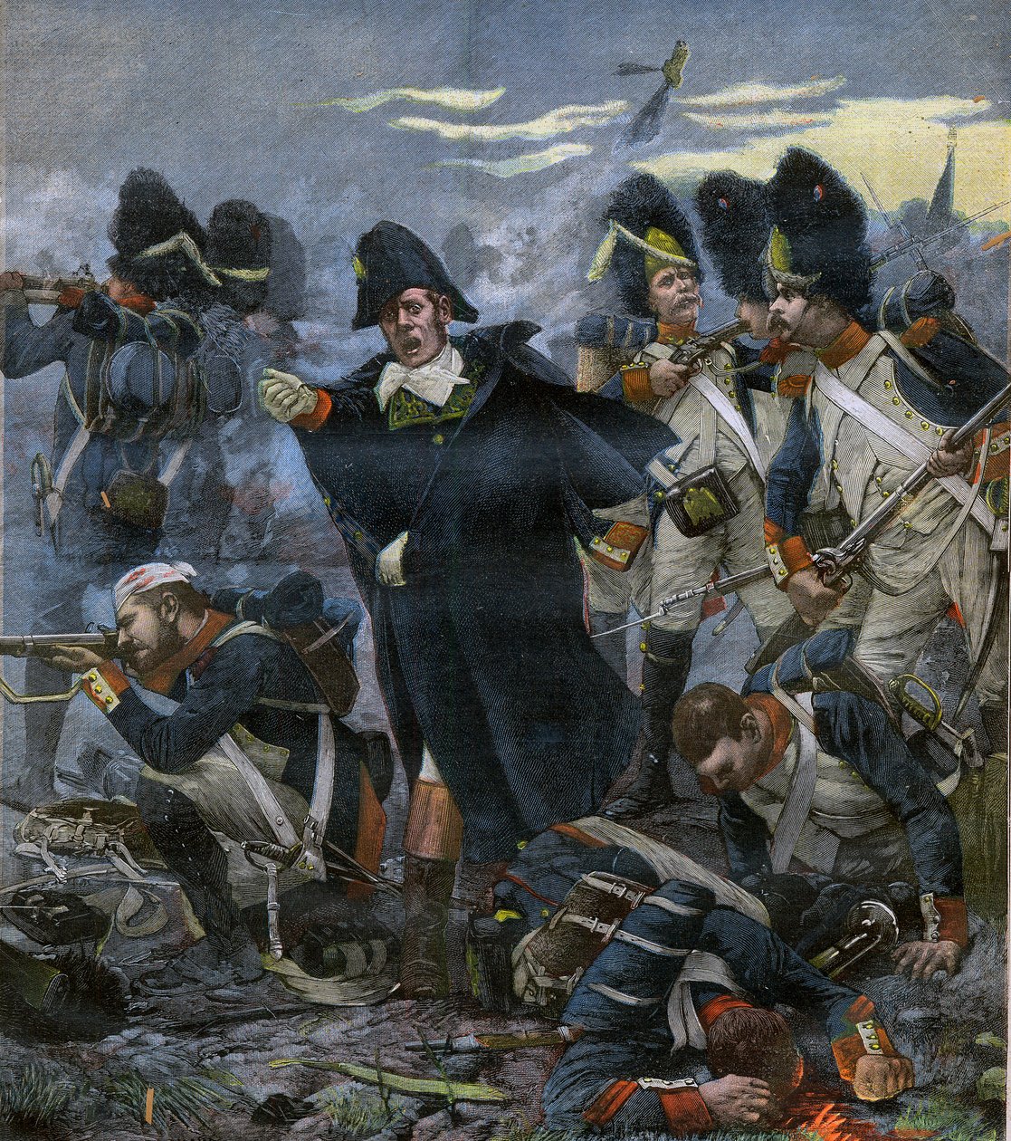 General Pierre Cambronne alongside his troops at the Battle of Waterloo (engraving after Delahaye) by Ernest Jean Delahaye