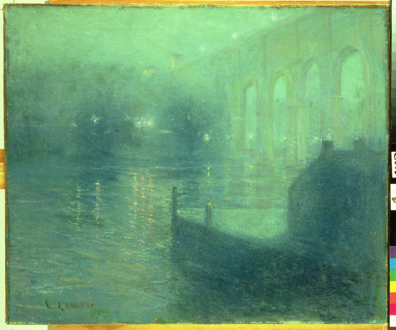 Harlem River at Night, Blue Reflection by Ernest Lawson