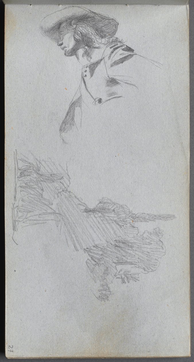 Sketchbook, page 27: Detail Study for (detail) "On a Terrace" and Landscape Study by Ernest Meissonier