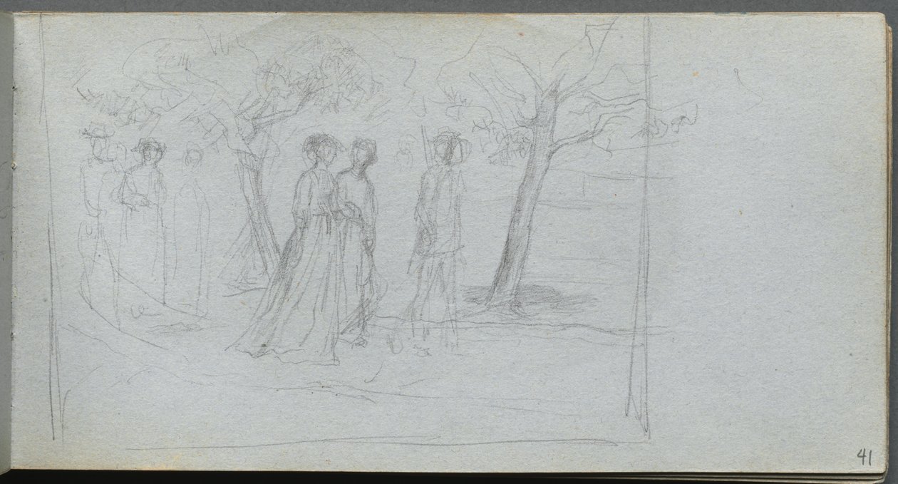 Sketchbook, page 41: Figures in a Landscape by Jean Louis Ernest Meissonier