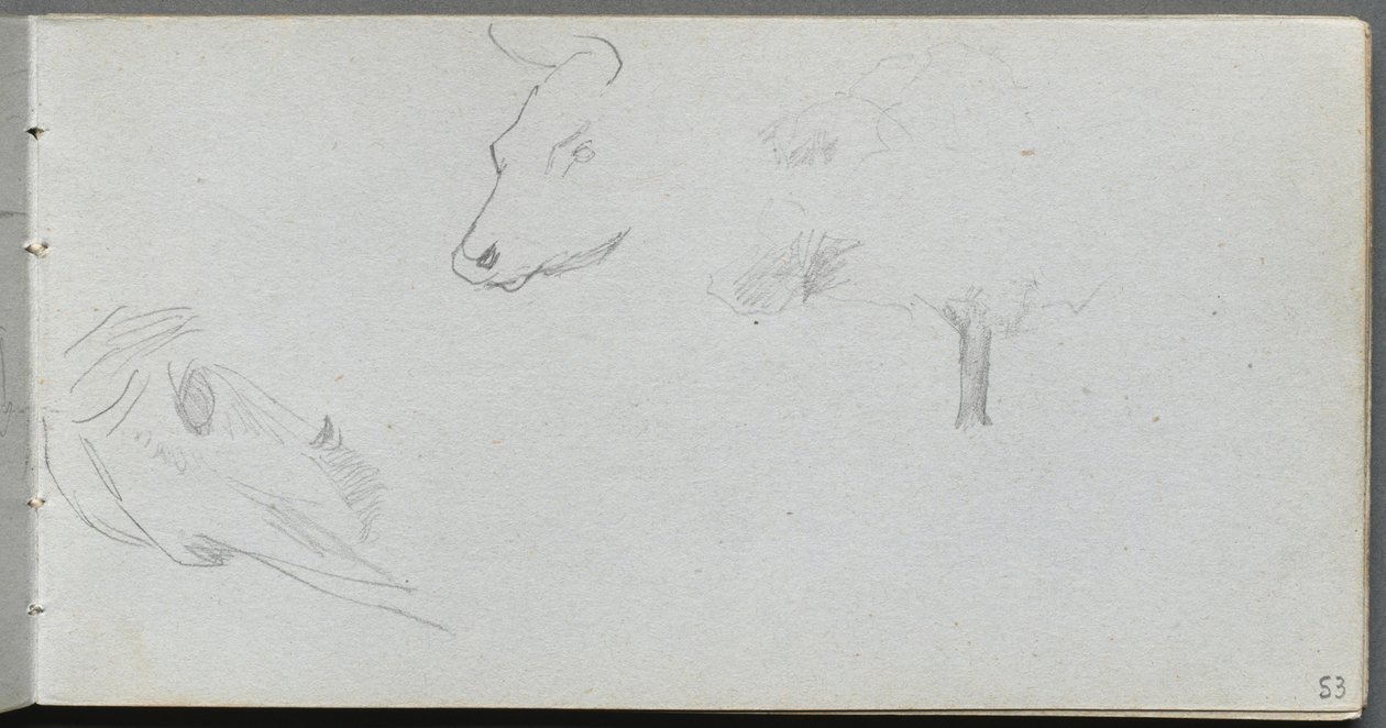 Sketchbook, page 53: Animal Studies and Tree Study by Ernest Meissonier