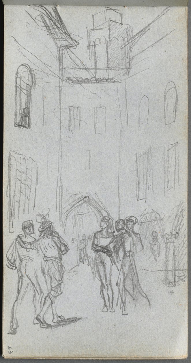 Sketchbook, page 63: Figures in a Courtyard by Jean Louis Ernest Meissonier