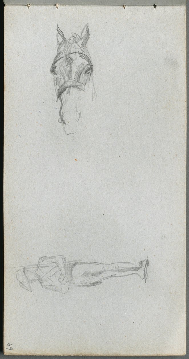 Sketchbook, page 69: Study of a Hand, a Horse, and a Figure by Ernest Meissonier