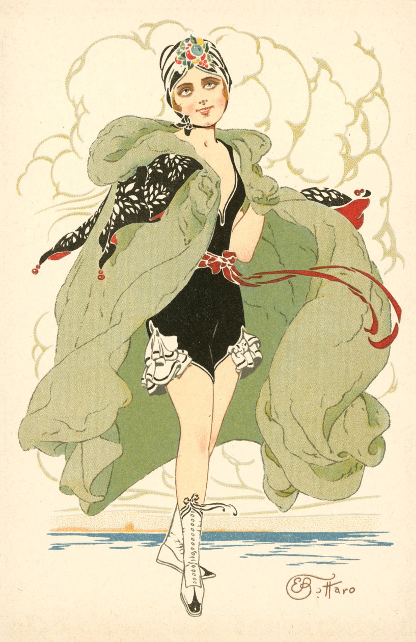 Pretty Girl in Frilly Bathing Costume and Cape by Ernesto Bottaro