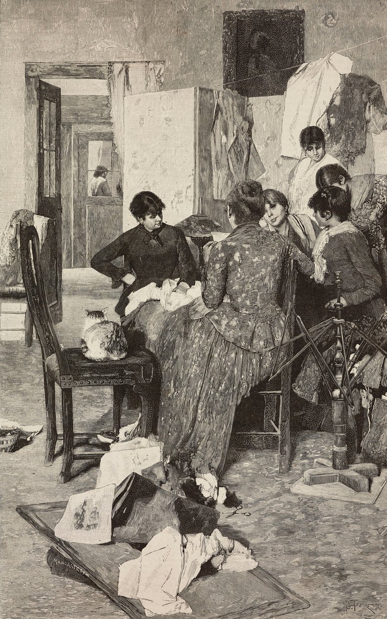 El me Dise la So Rossa, Woman Reading Letter, from Painting by Giacomo Favretto, Engraving by Ernesto Mancastropa from L