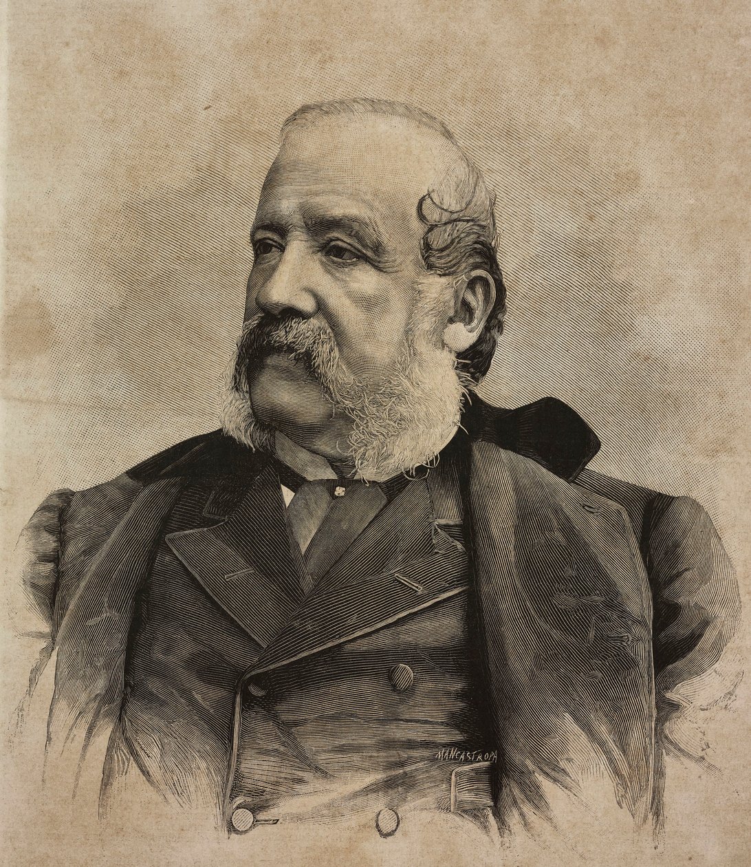 Portrait of Gerolamo Induno, Italian painter, engraving by Ernesto Mancastropa from photograph by Guigoni and Bossi, from L
