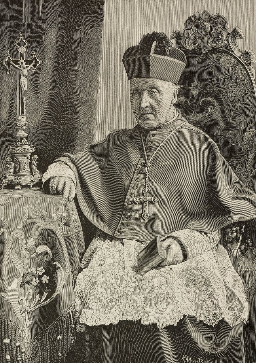 Portrait of Luigi Nazari of Calabiana (1808-1893), Italian politician and archbishop of Italy, engraving by Ernesto Mancastropa after photo by Ganzini and Gabriel, from L