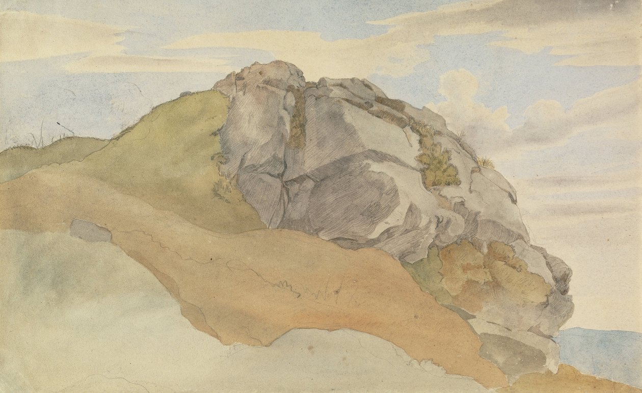 Rocky Outcropping (recto), Rocky Forest with Strollers (verso) by Ernst Ferdinand Oehme