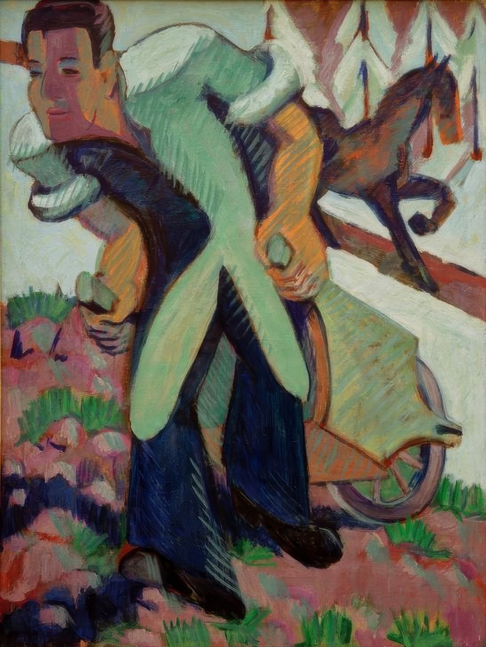 Farmer Pulling a Wheelbarrow by Ernst Ludwig Kirchner