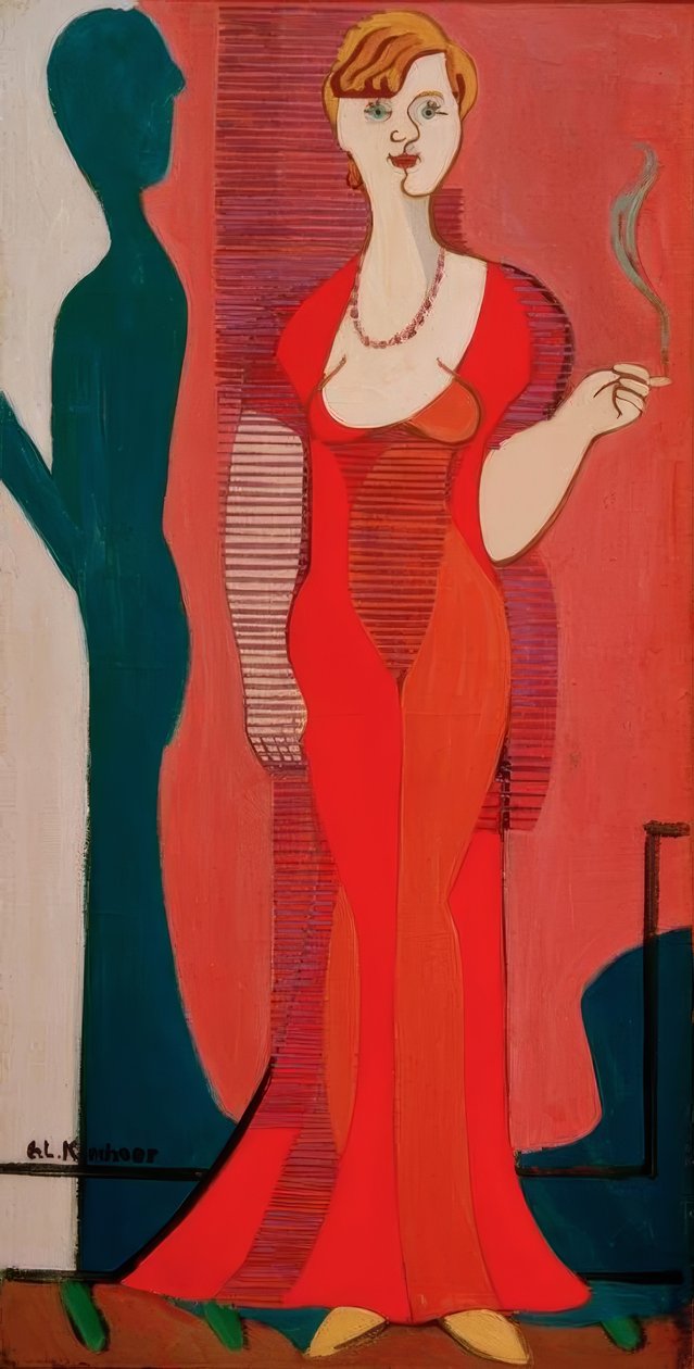 Blonde Woman in Red Dress. Portrait of Elisabeth Hembus by Ernst Ludwig Kirchner