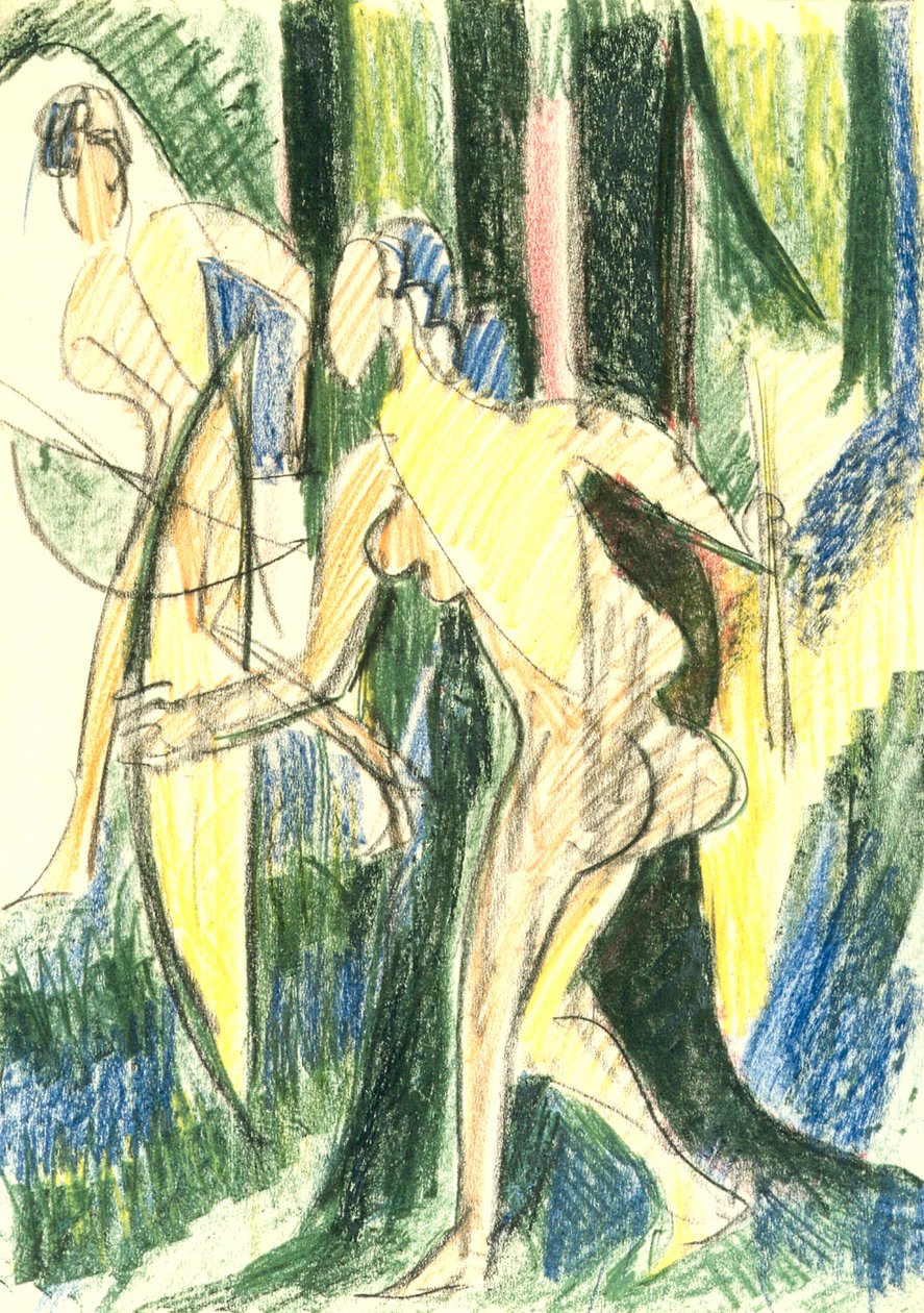 Girls Shooting Bows in the Forest by Ernst Ludwig Kirchner