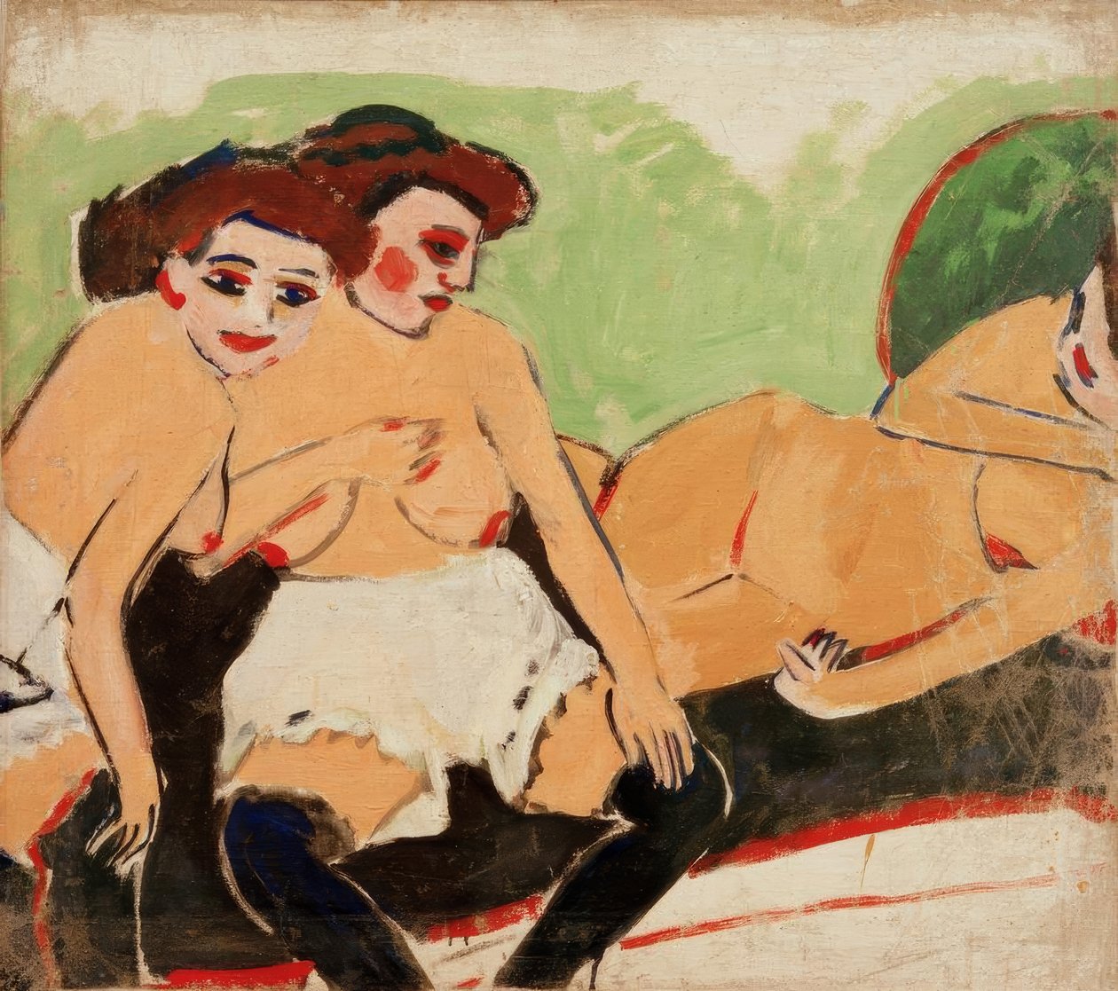 Three Nudes on a Black Sofa by Ernst Ludwig Kirchner