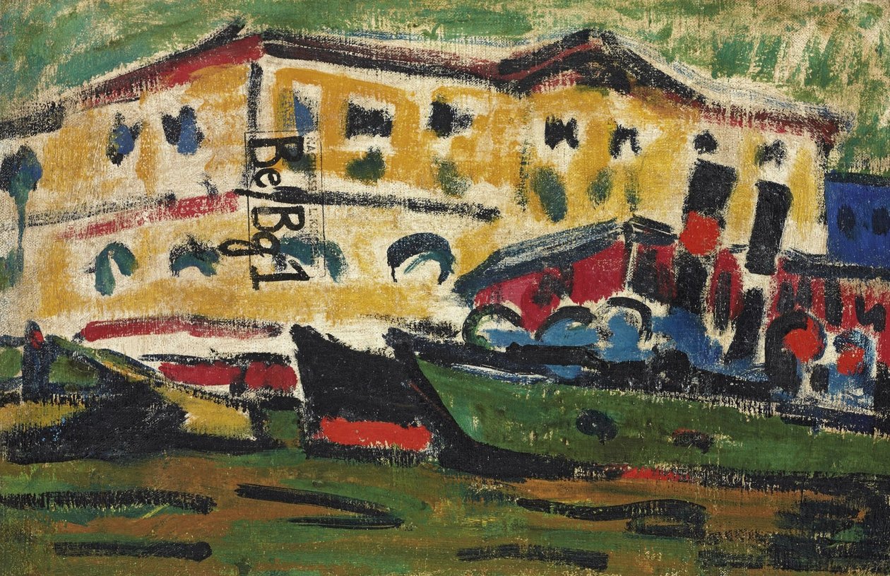 Elbe Barges in Front of Yellow Houses by Ernst Ludwig Kirchner