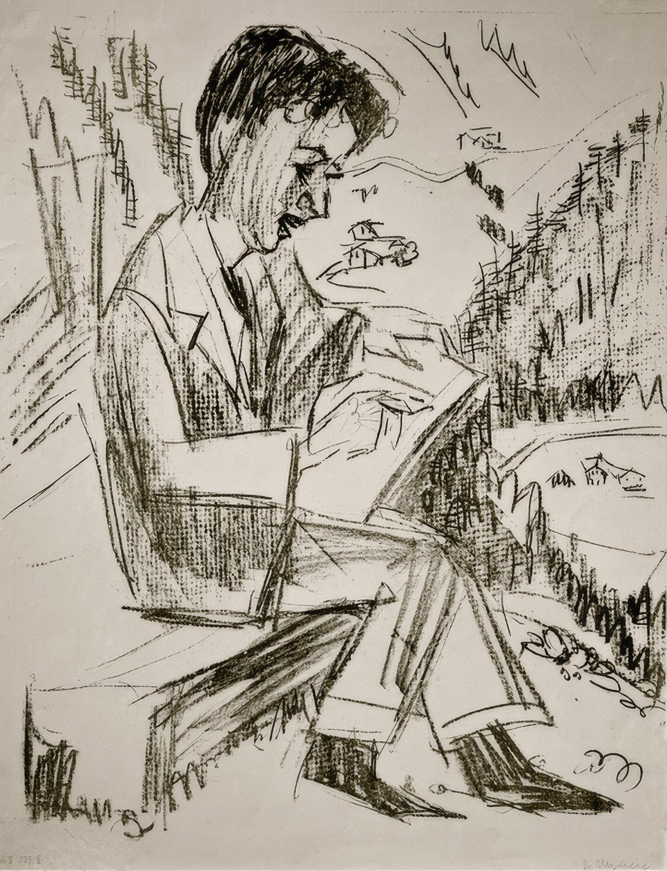 Young Man Drawing by Ernst Ludwig Kirchner