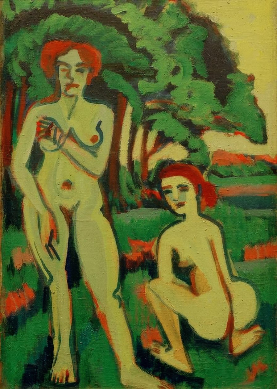 Two Green Nude Girls with Red Hair by Ernst Ludwig Kirchner