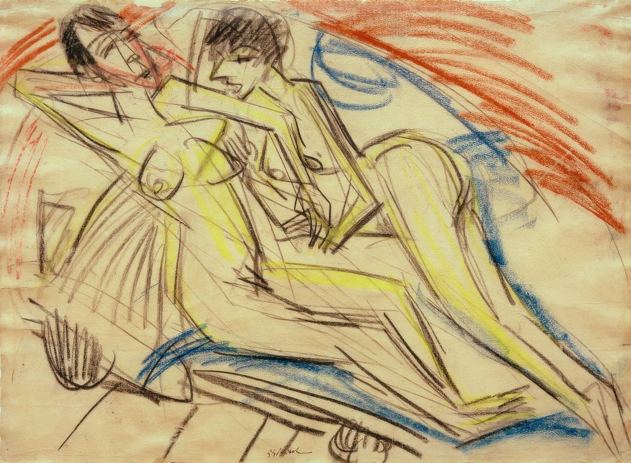 Two Naked Girls on the Bed by Ernst Ludwig Kirchner