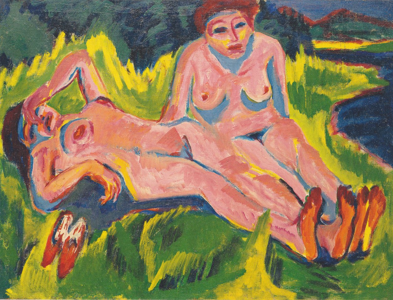 Two Pink Nudes by the Lake by Ernst Ludwig Kirchner