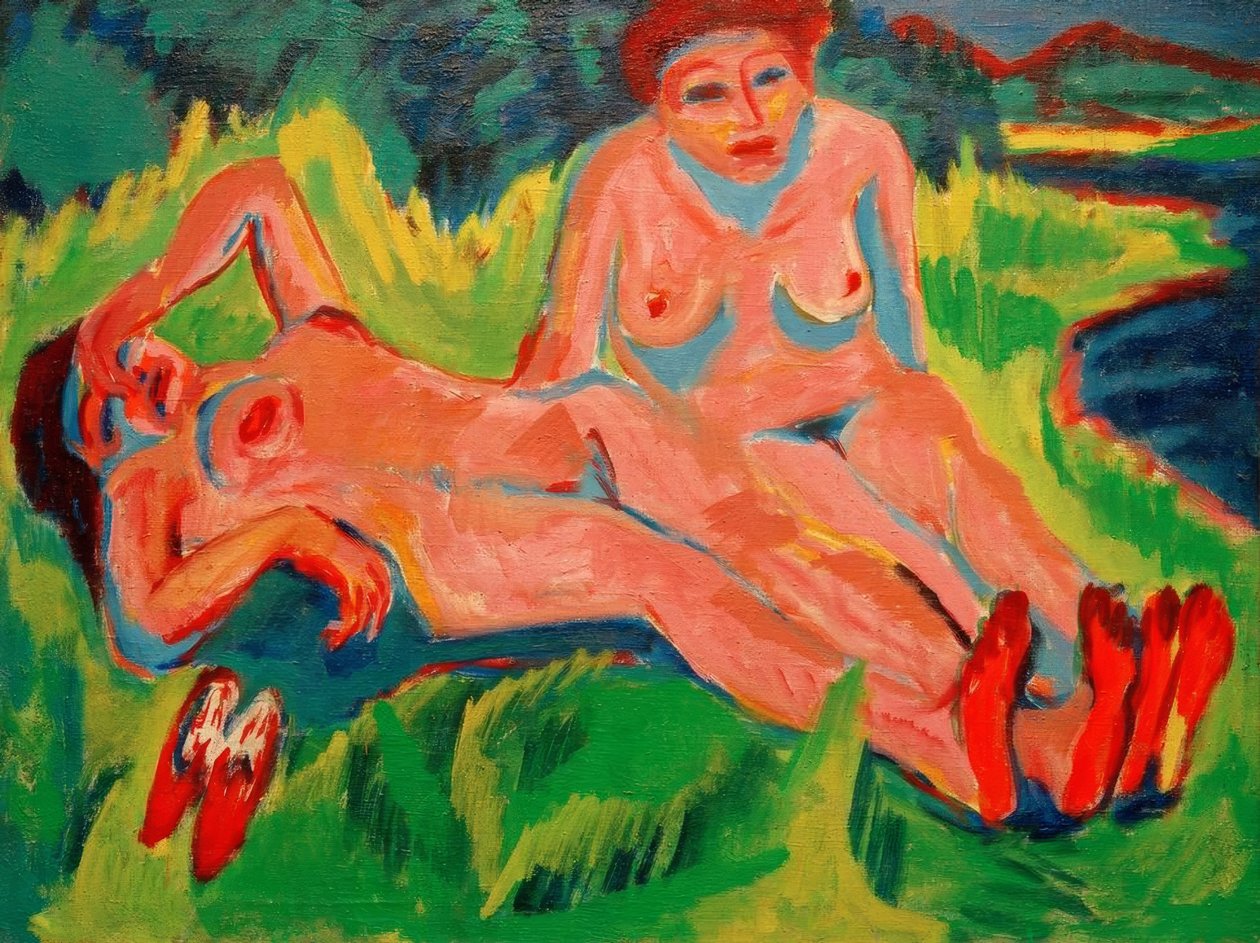 Two Pink Nudes by the Lake by Ernst Ludwig Kirchner