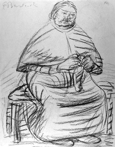 Old woman knitting by Ernst Barlach