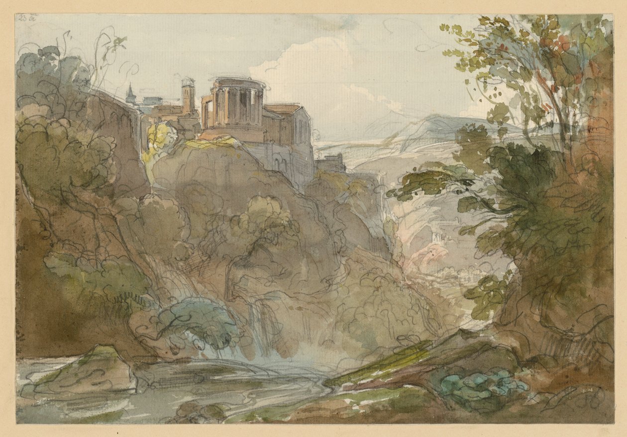 Mountain Landscape with the Temple of Sibyl in Tivoli by Ernst Fries