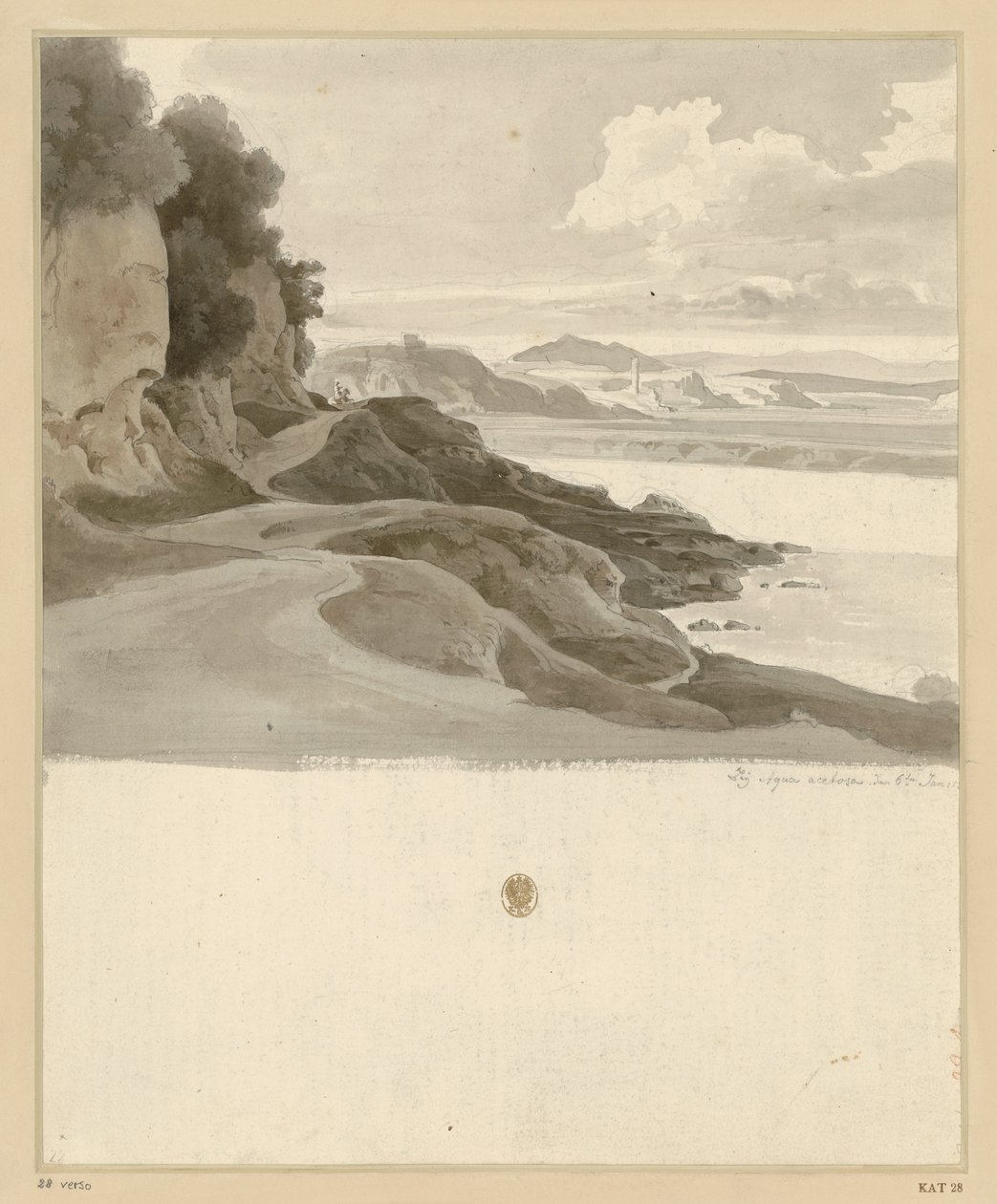 River Landscape with Path on Rocky Shore at Aqua Acetosa by Ernst Fries
