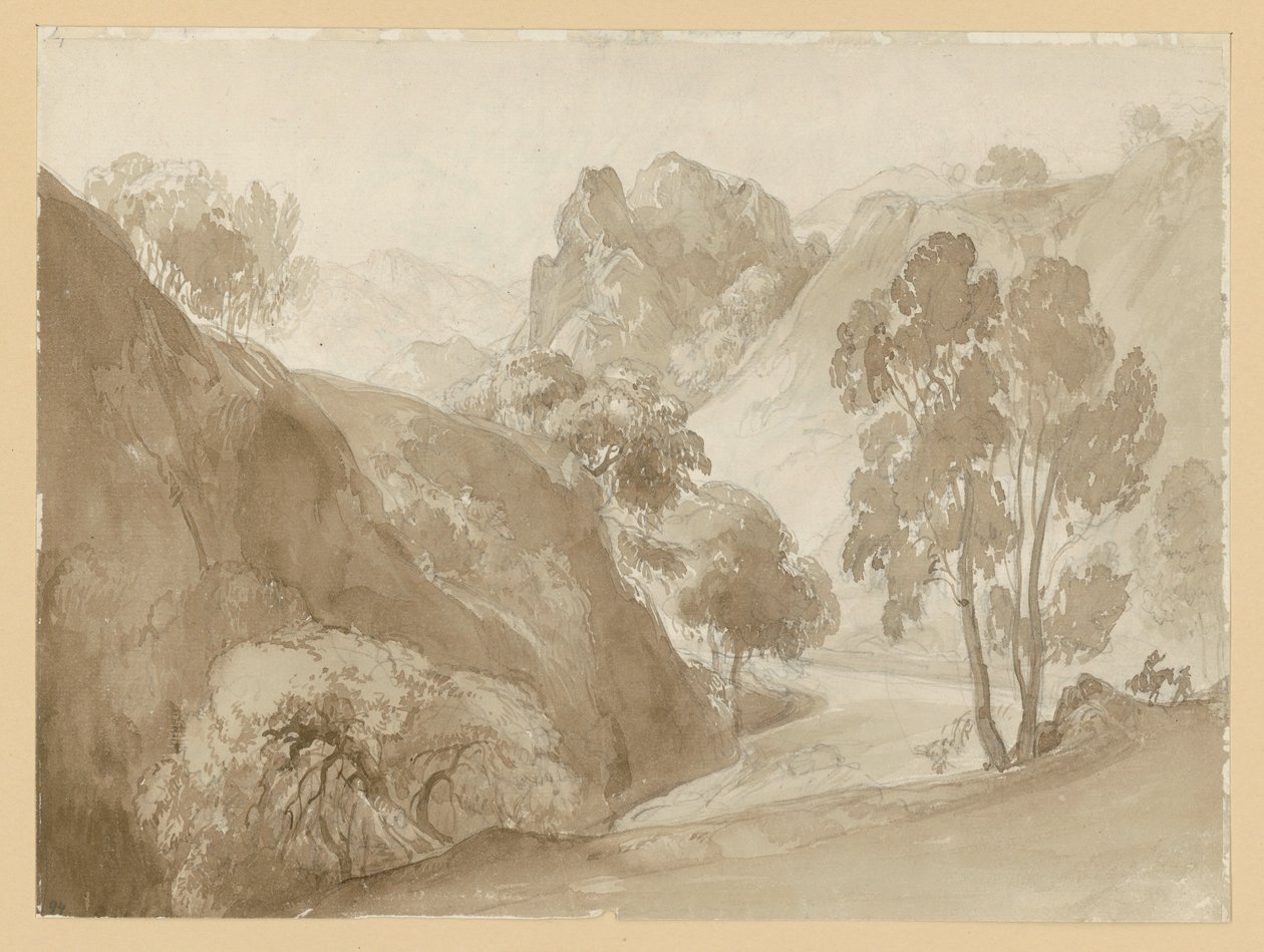 River Valley and Mountain Landscape, with Figures on the Path by Ernst Fries