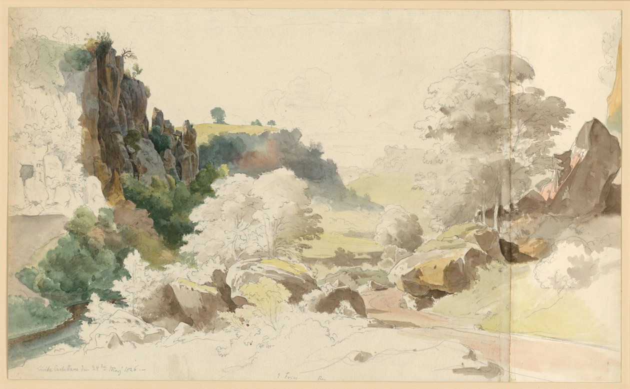 Landscape with Rock Formation and Trees near Civita Castellana by Ernst Fries