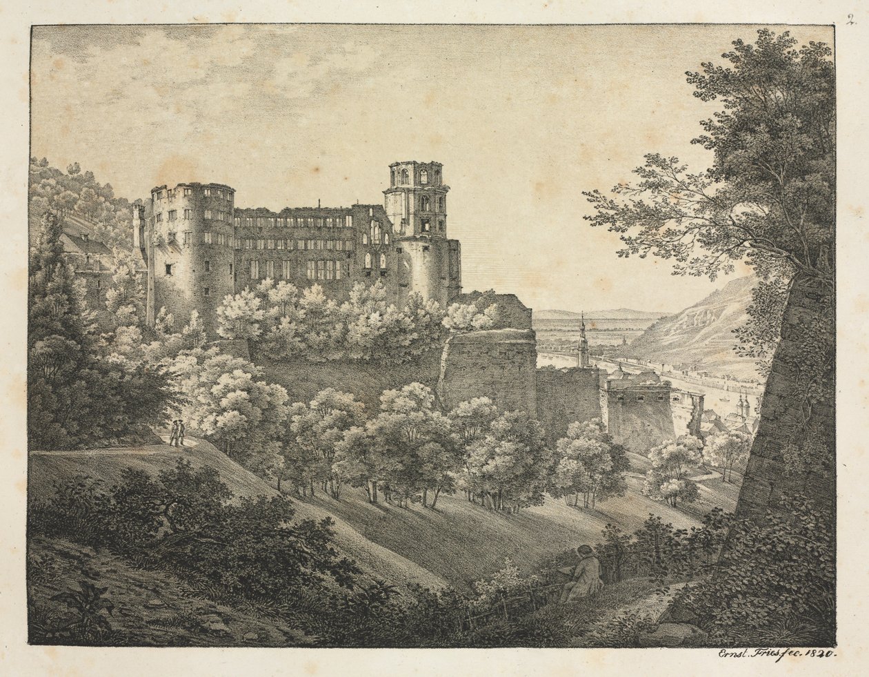Six Views of Heidelberg Castle: Towards Northeast, 1820 by Ernst Fries