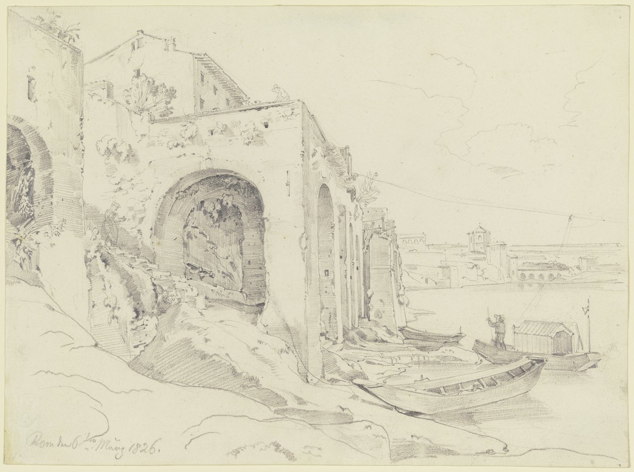 Tiber Bank in Rome with the Ferry at Farnesina by Ernst Fries