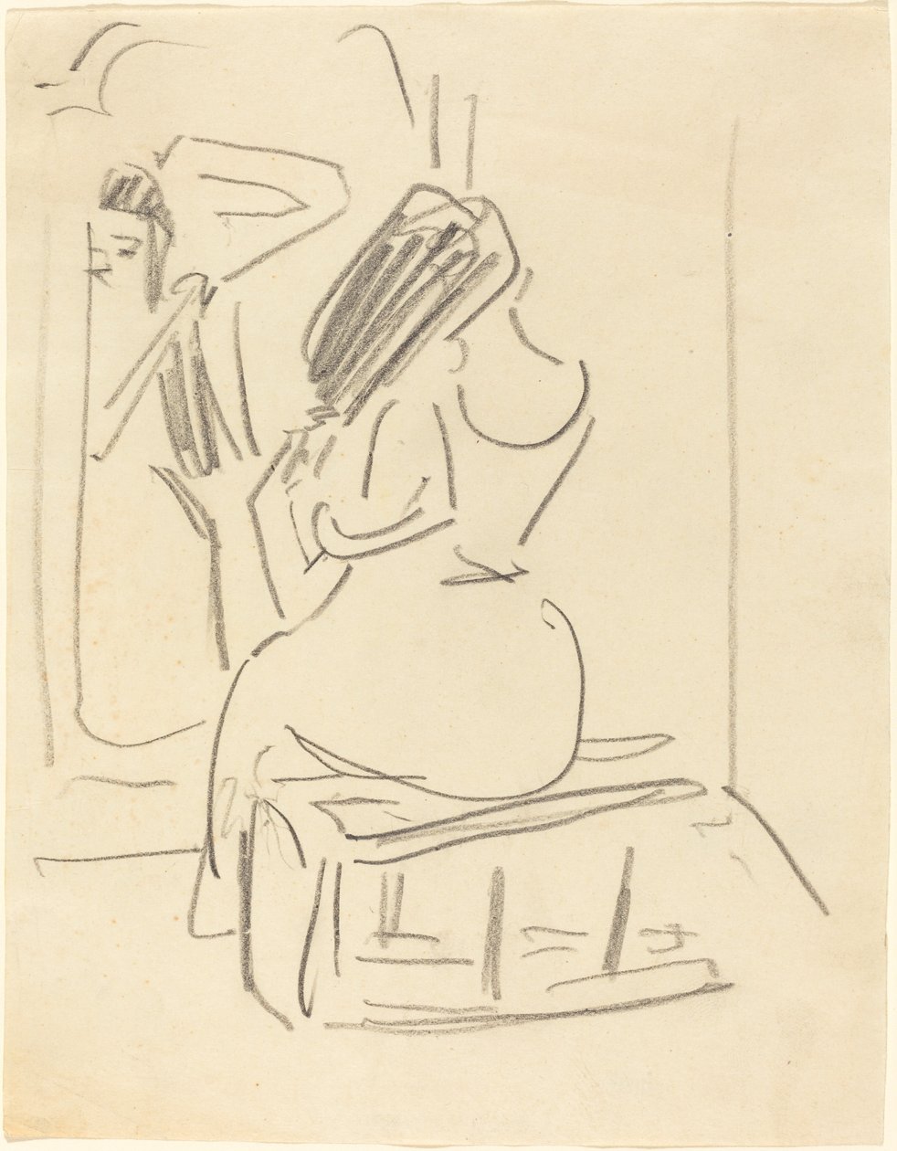 A Woman Combing Her Hair in Front of a Mirror by Ernst Ludwig Kirchner