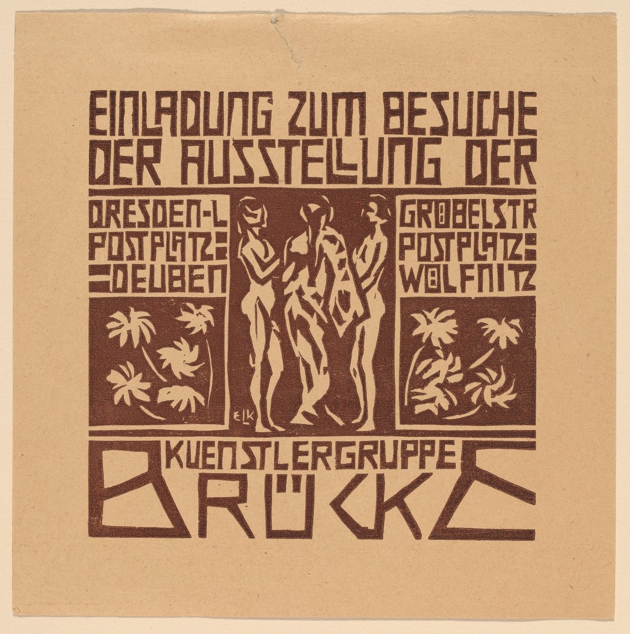 Invitation to an Exhibition of the Kuenstlergruppe Brücke by Ernst Ludwig Kirchner