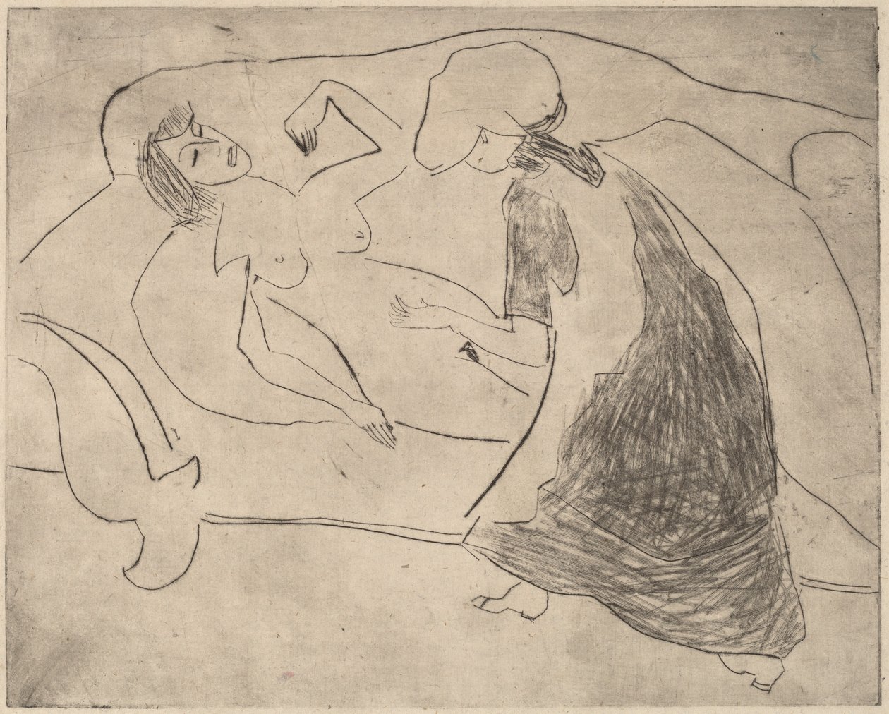 Girl, with Another Rubbing Her Belly, 1910 by Ernst Ludwig Kirchner