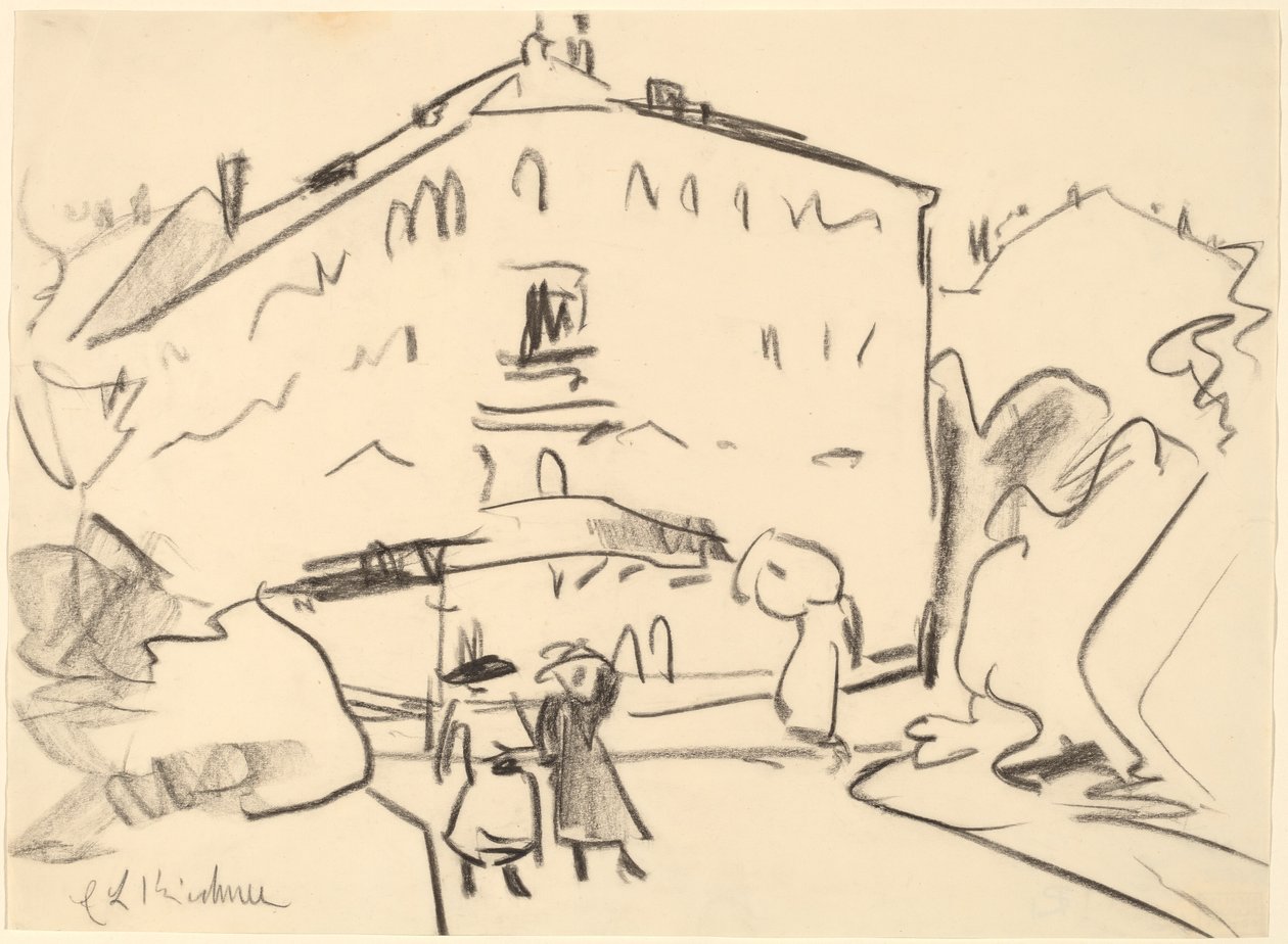Houses in Dresden with People Strolling, 1909 by Ernst Ludwig Kirchner