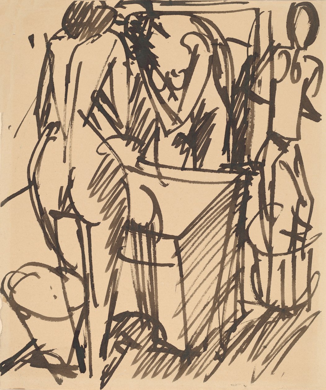 Nude with a Mirror, Standing Before a Washstand, 1908-1910 by Ernst Ludwig Kirchner