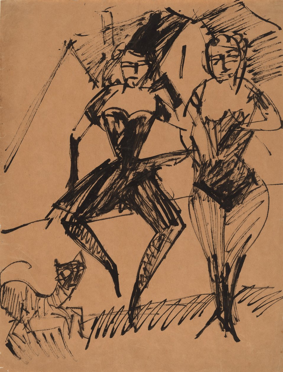 Two Dancers with a Cat, 1913 by Ernst Ludwig Kirchner