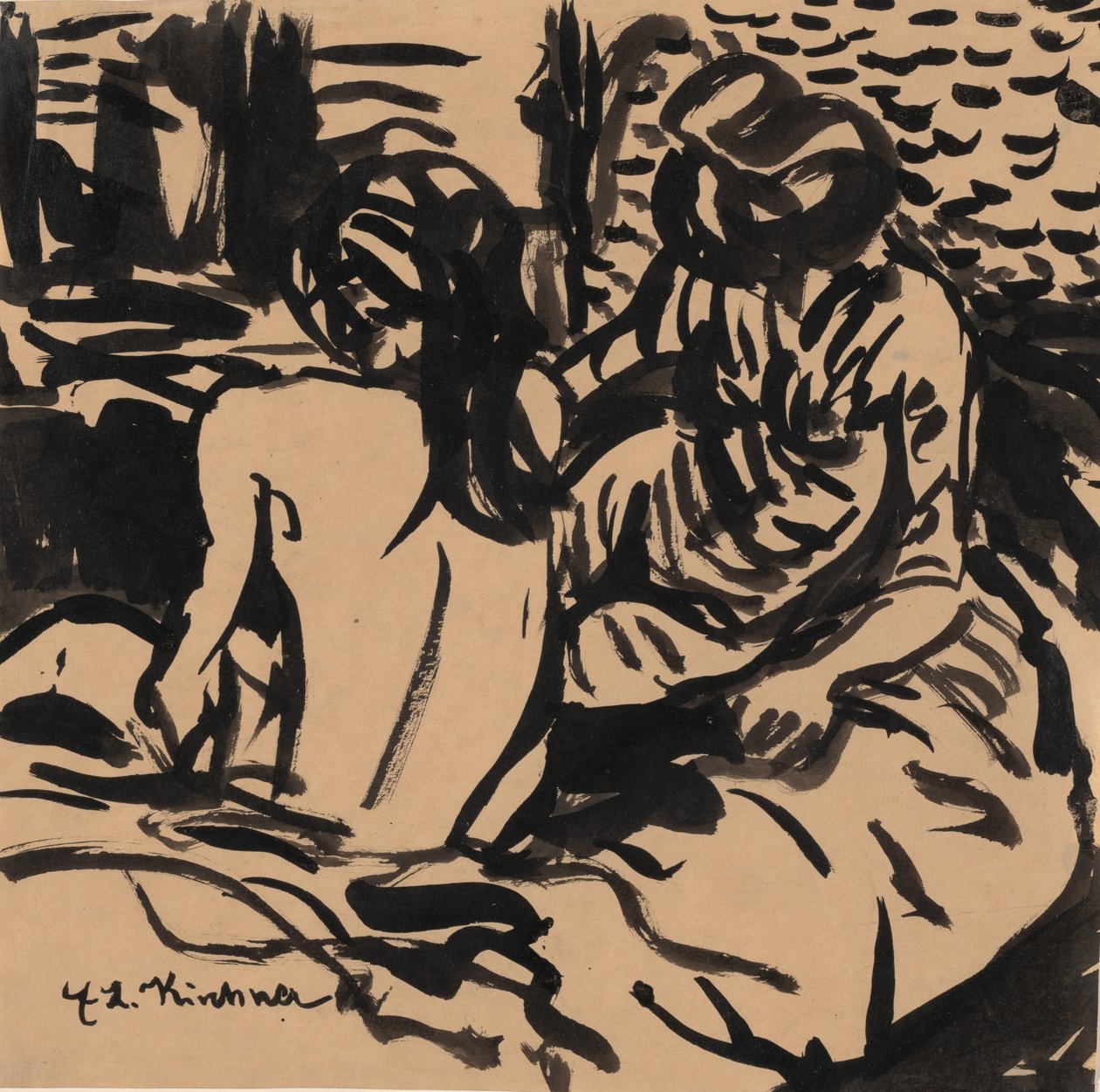 Two Nudes on a Bed Isabella and a Younger Girl, c. 1906 by Ernst Ludwig Kirchner
