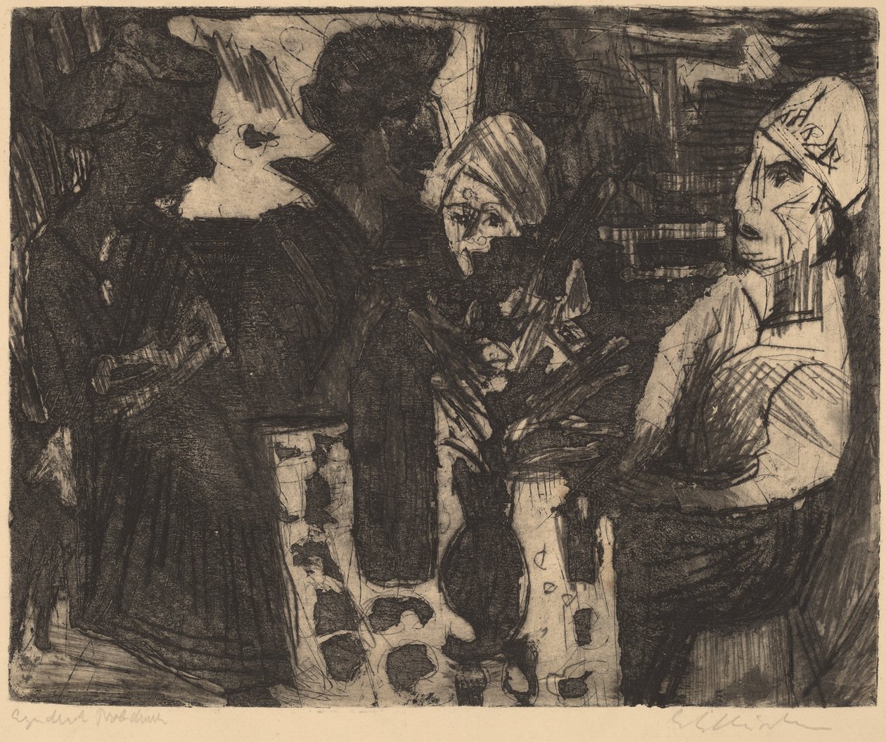 Women at a Table in a Room (recto) Nude Woman (verso) by Ernst Ludwig Kirchner